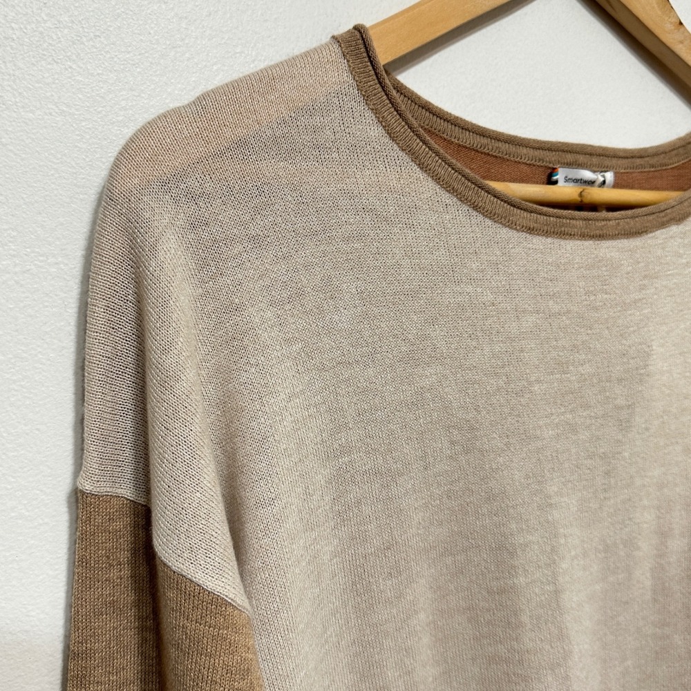 NEW Smartwool Shadow Pine Sweater Medium Almond Heather Colorblock Merino Wool - Picture 8 of 11